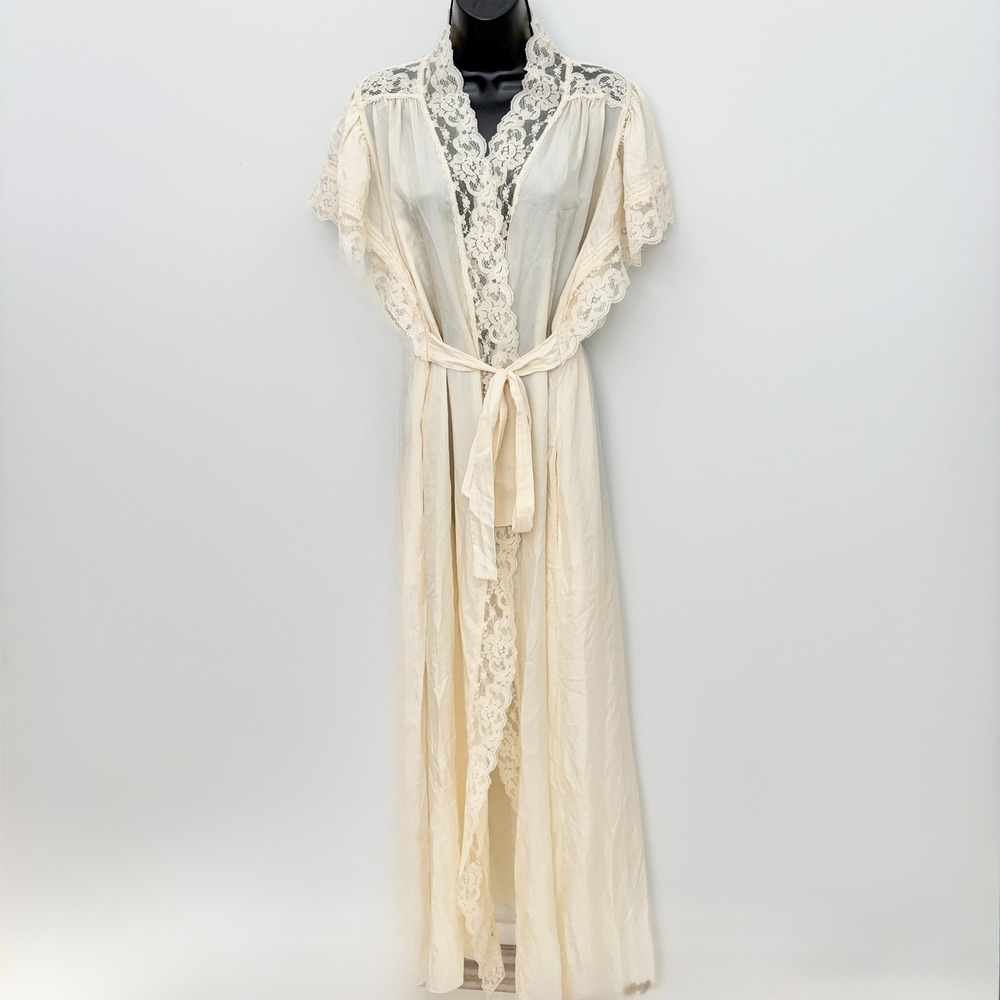 Donna Richard Robe Vintage Lace Trim Long Nightgown Cream One Size
